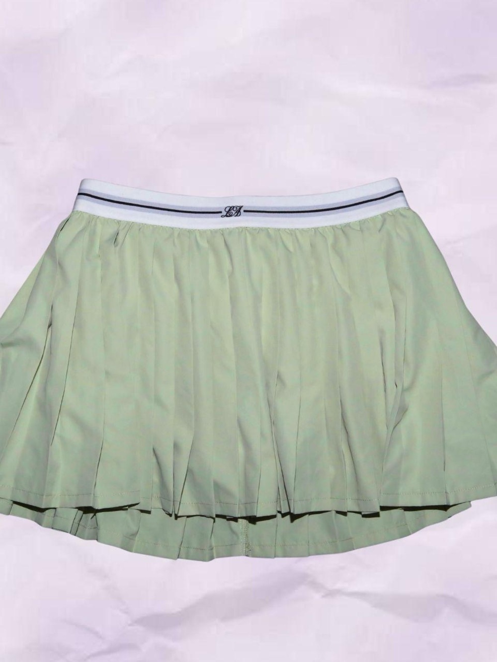 Pleated Mini Skort in Light Green with Elastic Waistband